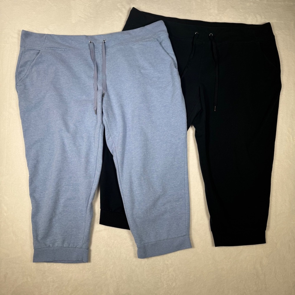 Eddie Bauer Jogger Pants Women XXL Blue Black Crop Sweatpants Lot 2 ELC06925